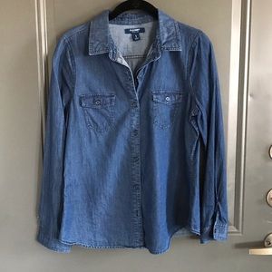 Dark Denim Long Sleeve Button-Up Shirt